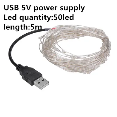 5V USB 50led Светодиодный светильник 10 м с 50/1000 светодиодный светильник s водонепроницаемый декоративный светильник для спальни, двора, вечерние, теплый белый Сказочный светильник - Испускаемый цвет: 5V USB 50led
