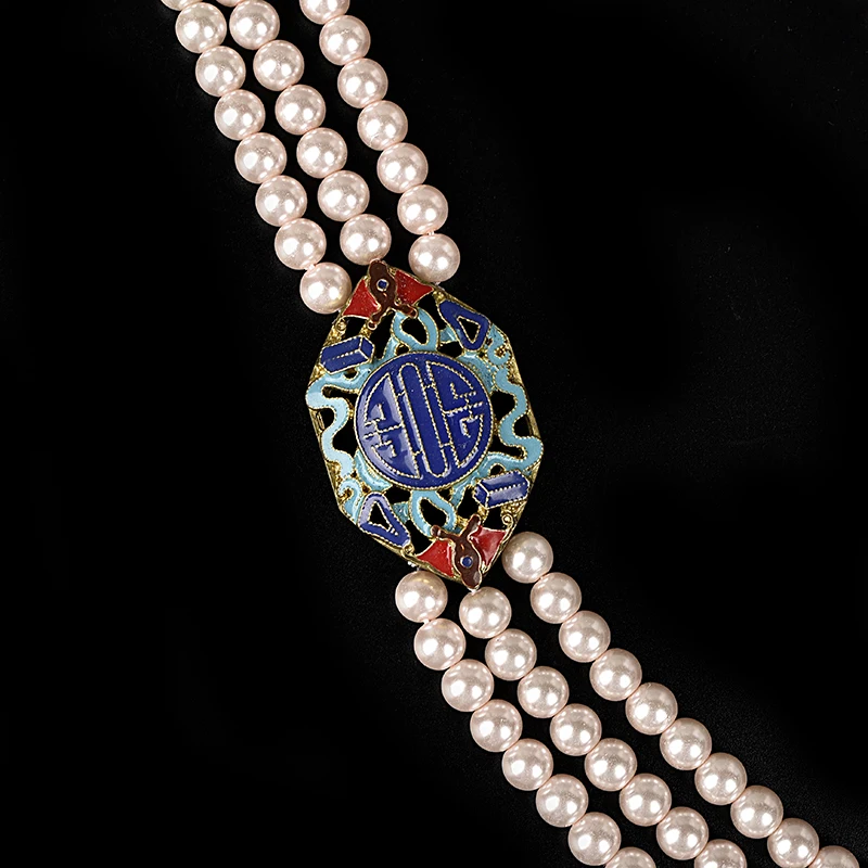 Wholesale Three rows Orange multi-layer Imitation Pearls 8.2mm beautiful and elegant necklace findings 28-32inch GEM H159 | Украшения и