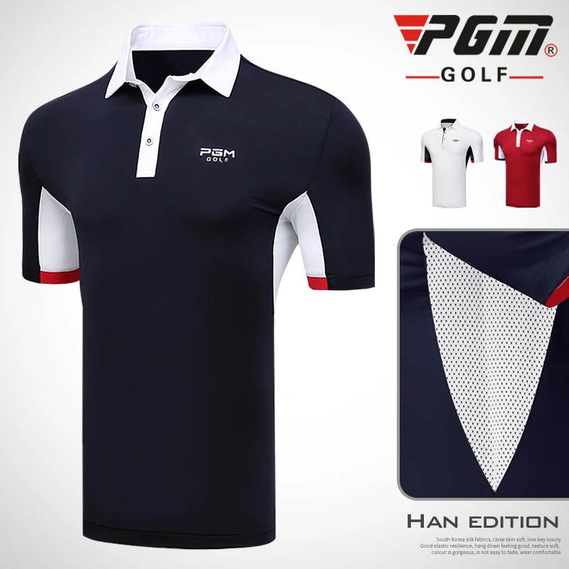 

PGM golf спортивная мужская футболка с короткими рукавами и воротником на пуговицах летняя дышащая сетчатая одежда для гольфа быстросохнущая ...