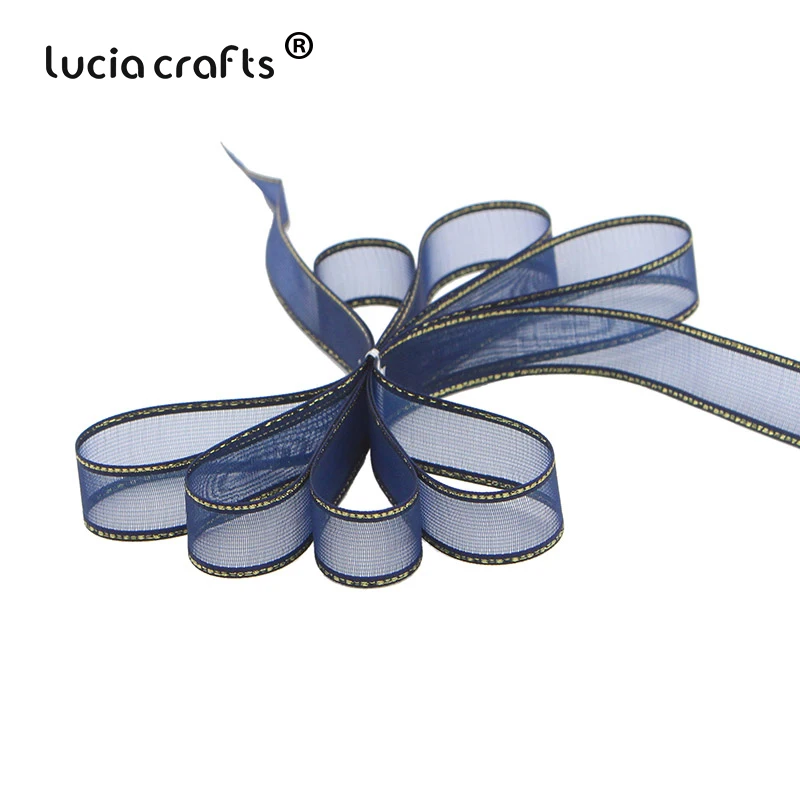 C6 Navy Blue 5yards Lucia crafts 5 ярдов/10 ярдов 15 мм ленты из органзы для свадебного домашнего декора DIY Швейные упаковочные материалы аксессуары P0101 - Цвет: C6 Navy Blue 5yards