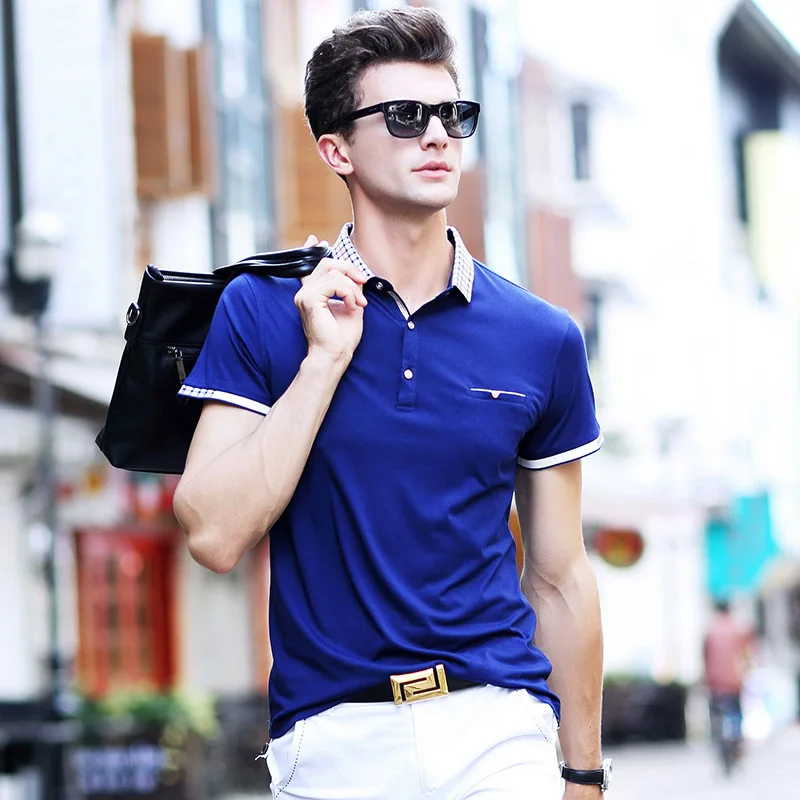 Мужская хлопковая рубашка поло с коротким рукавом в деловом стиле|men polo shirt men|polo