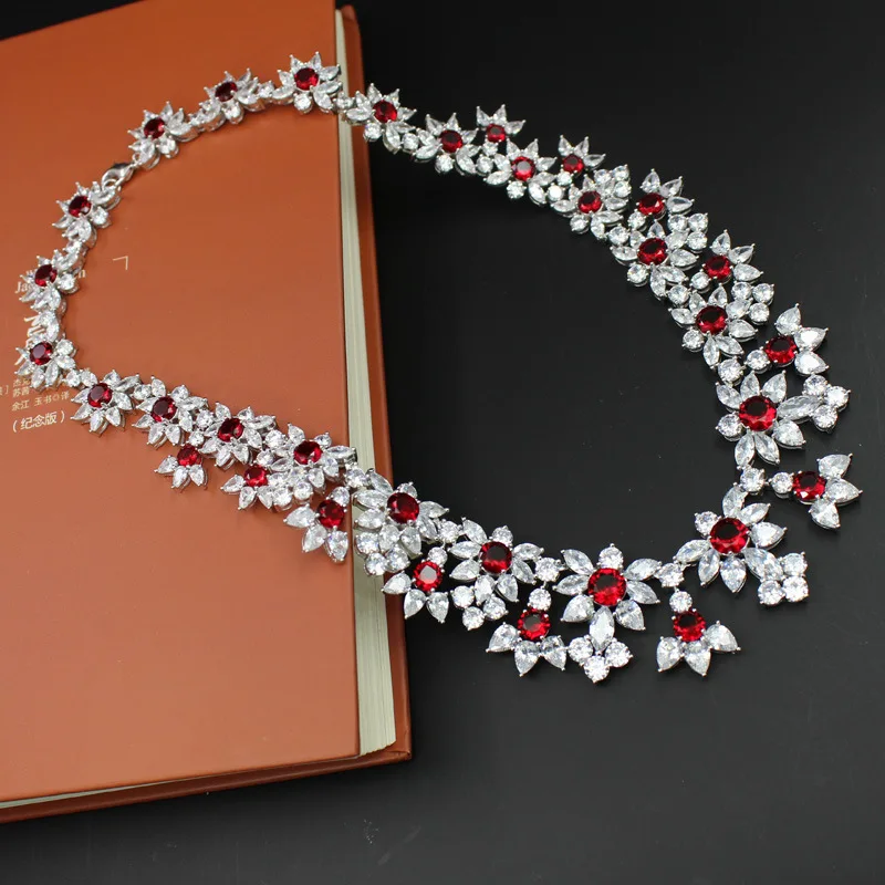 Дубай новая горячая мода кубический циркон красный цвет камень ожерелье и серьги
