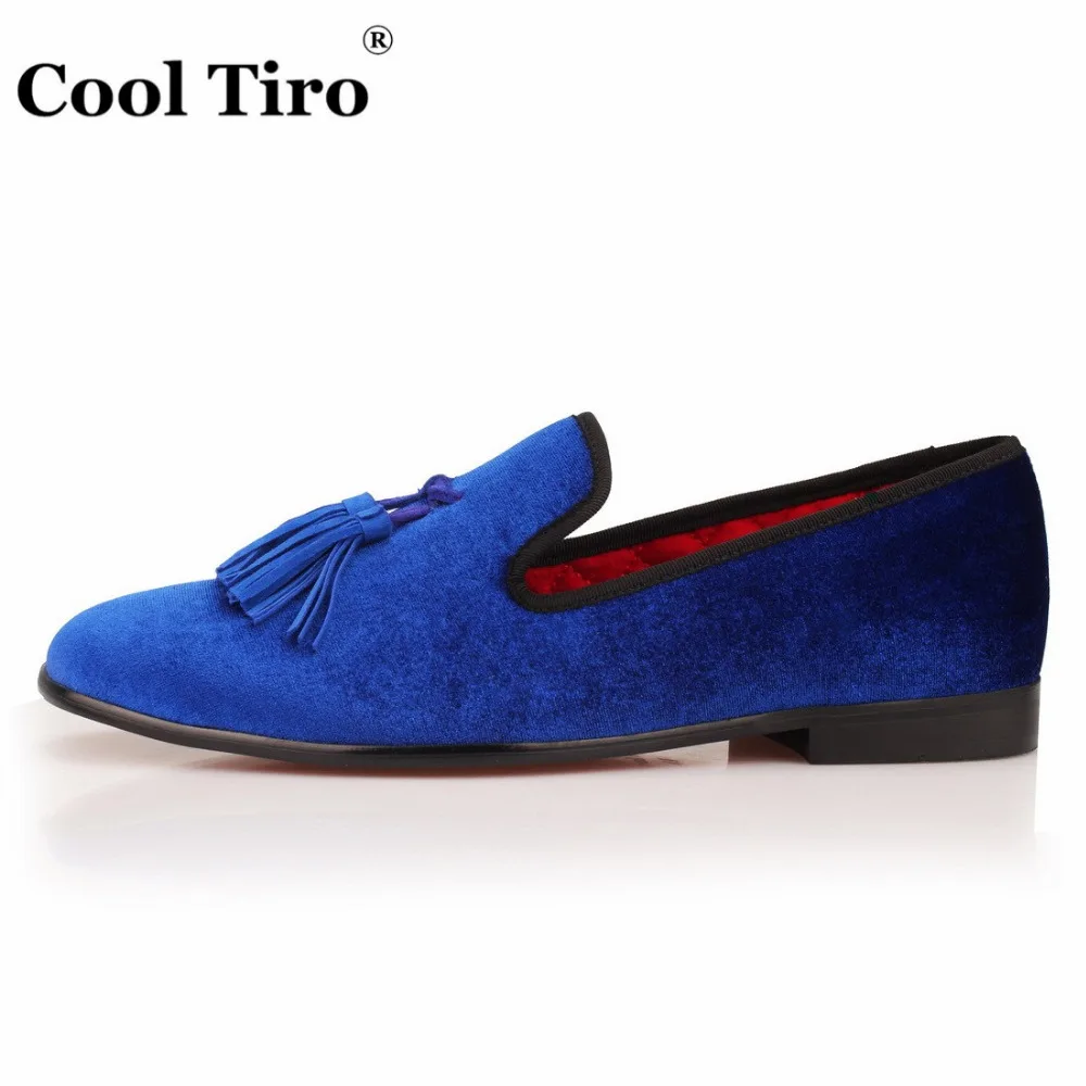 Мужские бархатные лоферы с бахромой красная подошва без застежки | Обувь