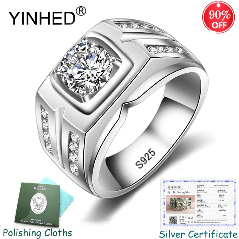 Отправлен Серебряный сертификат! YINHED модное мужское обручальное кольцо из