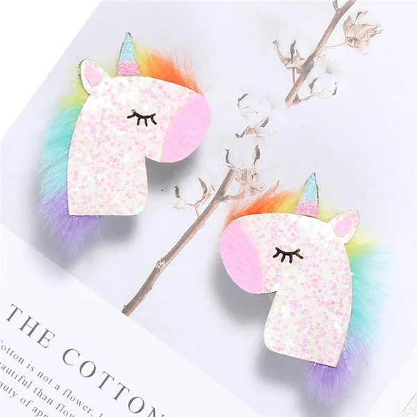 unicorn hair clips1 10 шт./лот, волшебная блестящая повязка на голову с единорогом, Радужный цвет, мультяшное животное, лошадь, жесткая повязка на голову, пушистая анимация, заколка для волос - Цвет: unicorn hair clips1