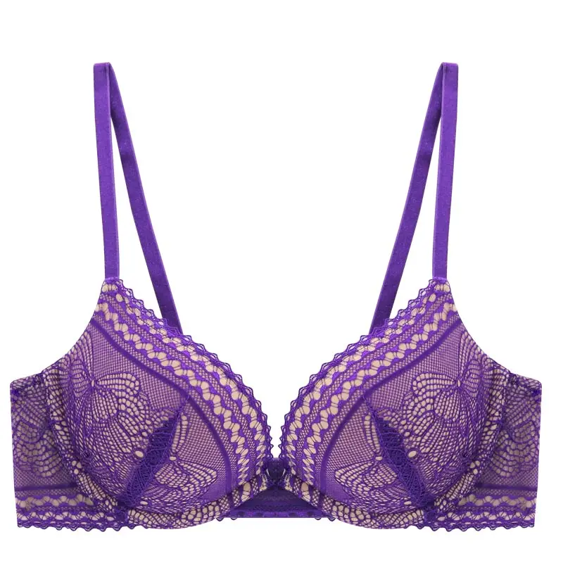purple PAERLAN лето бюстгальтер Бесшовные Глубокий V кружева дамы бюстгальтер стальная пластина тонкое нижнее белье поддержка - Цвет: purple