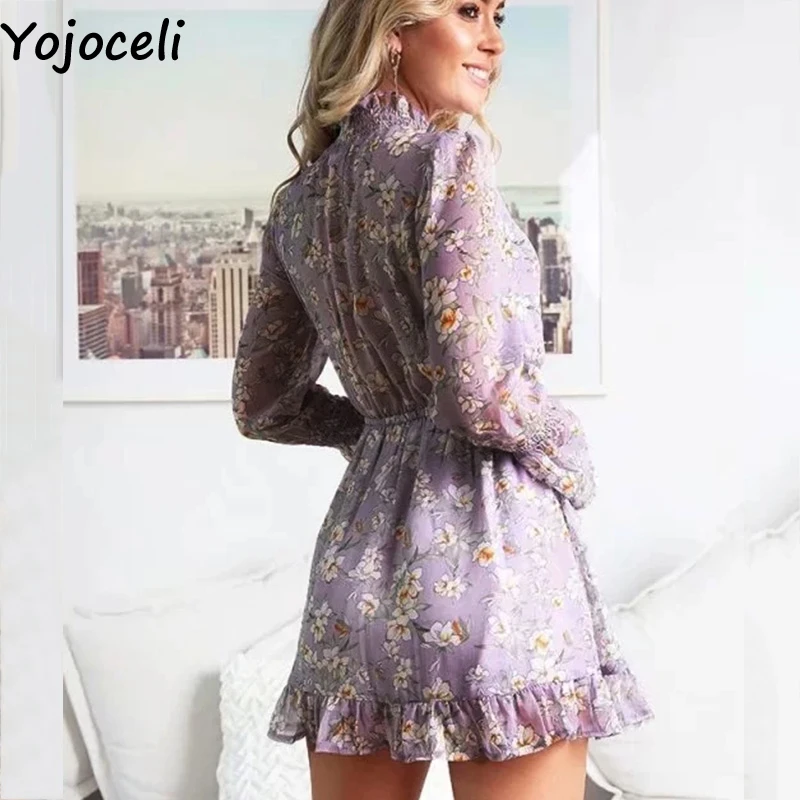Yojoceli короткое платье с рюшами и цветочным принтом женские осенние элегантные