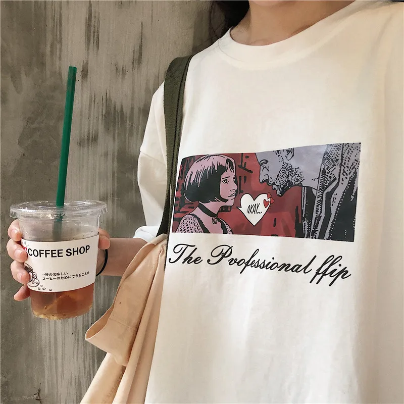 Летняя женская футболка корейский стиль одежда Ulzzang Harajuku мультяшная кавайная с