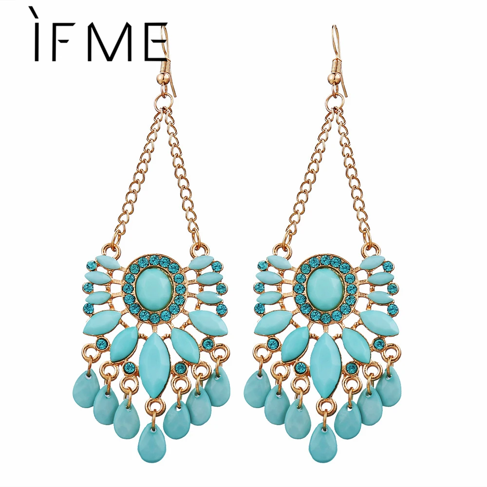 Женские богемные серьги IF ME длинные висячие небесно голубого цвета с кристаллами