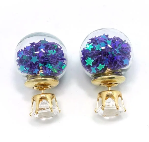 1 pair hot design fashion brand jewelry double sides stud earring for women cute gold color crown glass earings Christmas gift | Украшения