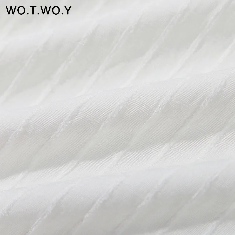 WOTWOY 2019 летние белые Мини платья женские с оборками и круглым вырезом длинным