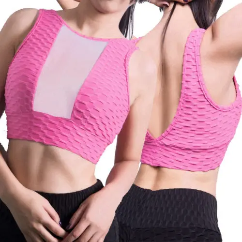 New Women Padded Yoga Sports Mesh Patchwork Workout Bra Top Vest Gym V Back Fitness Ladies Running | Спорт и развлечения