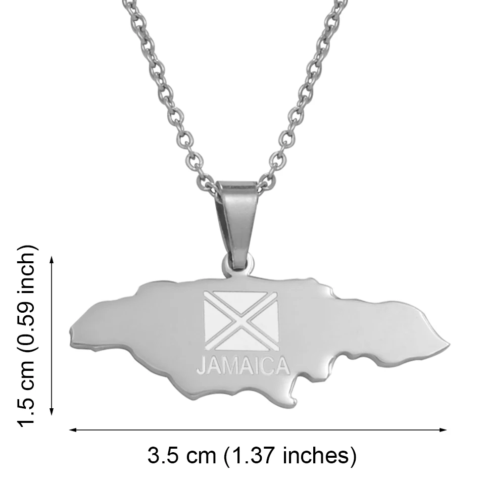 Anniyo Silver Jamaica Map Stainless Steel Pendant and hin Chain Necklaces Jewelry Jamaican Country Gifts #019421P | Украшения и
