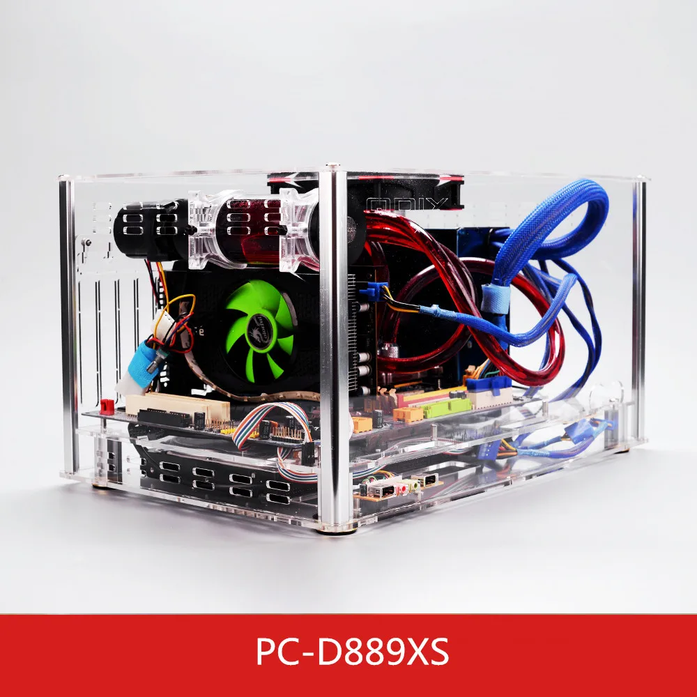 QDIY PC D889XS горизонтальный ATX РС чехол акриловый прозрачный настольный ПК с водяным