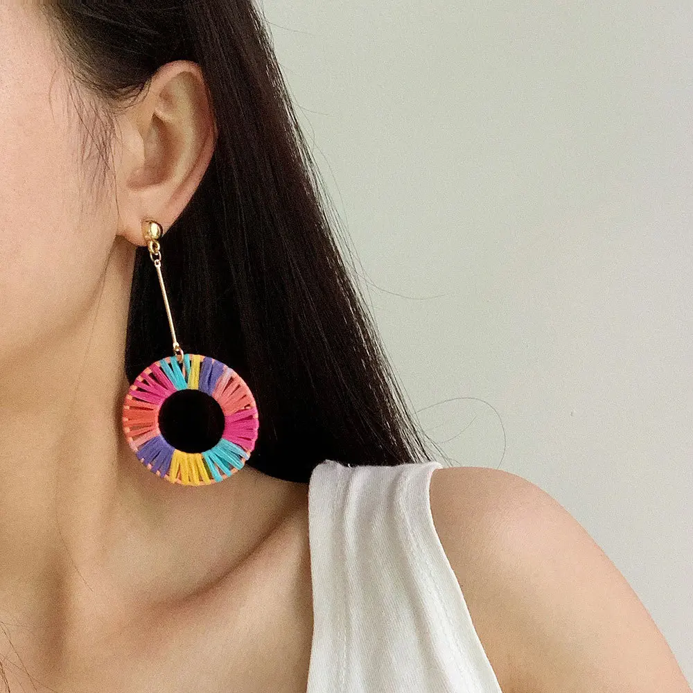 Amader Multiple 27 Style Korea Handmade Wooden Straw Weave Rattan Vine Braid Drop Earrings New Fashion Geometric Long | Украшения и
