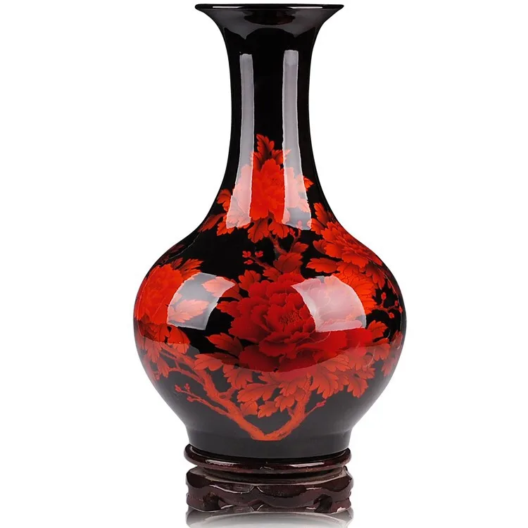 Jingdezhen Ceramic Handicrafts crystal red peony pattern Bathroom Vase Porcelain Furnishing Articles Home Hotel Decoration | Дом и сад