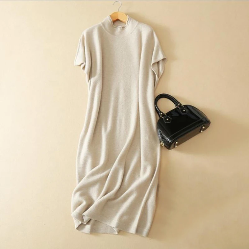 Кашемировое платье свитер 2018 модное с короткими рукавами 100% чистый кашемир