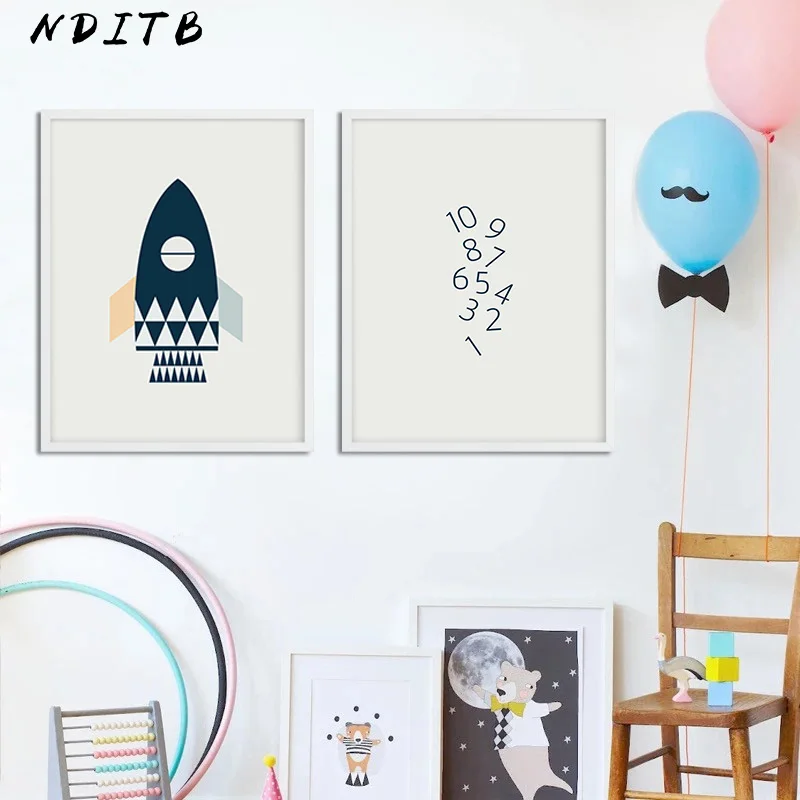 Rocket из космоса Wall Art Плакаты Мультяшные принты для детской холст картины