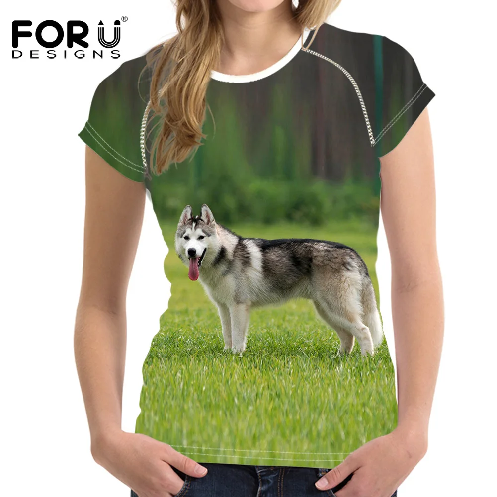 

FORUDESIGNS Summer Women Casual T-Shirt For Girls 3D Printed Husky Short Sleeved Female Shirt Ladies T-shirts Women Tee Tops