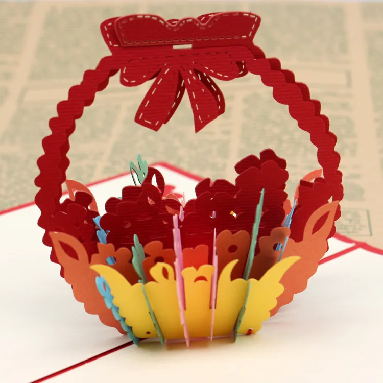 OLOEY Цветочная корзина 3D Pop Up Card подарок карты Подарочная открытка ручной работы