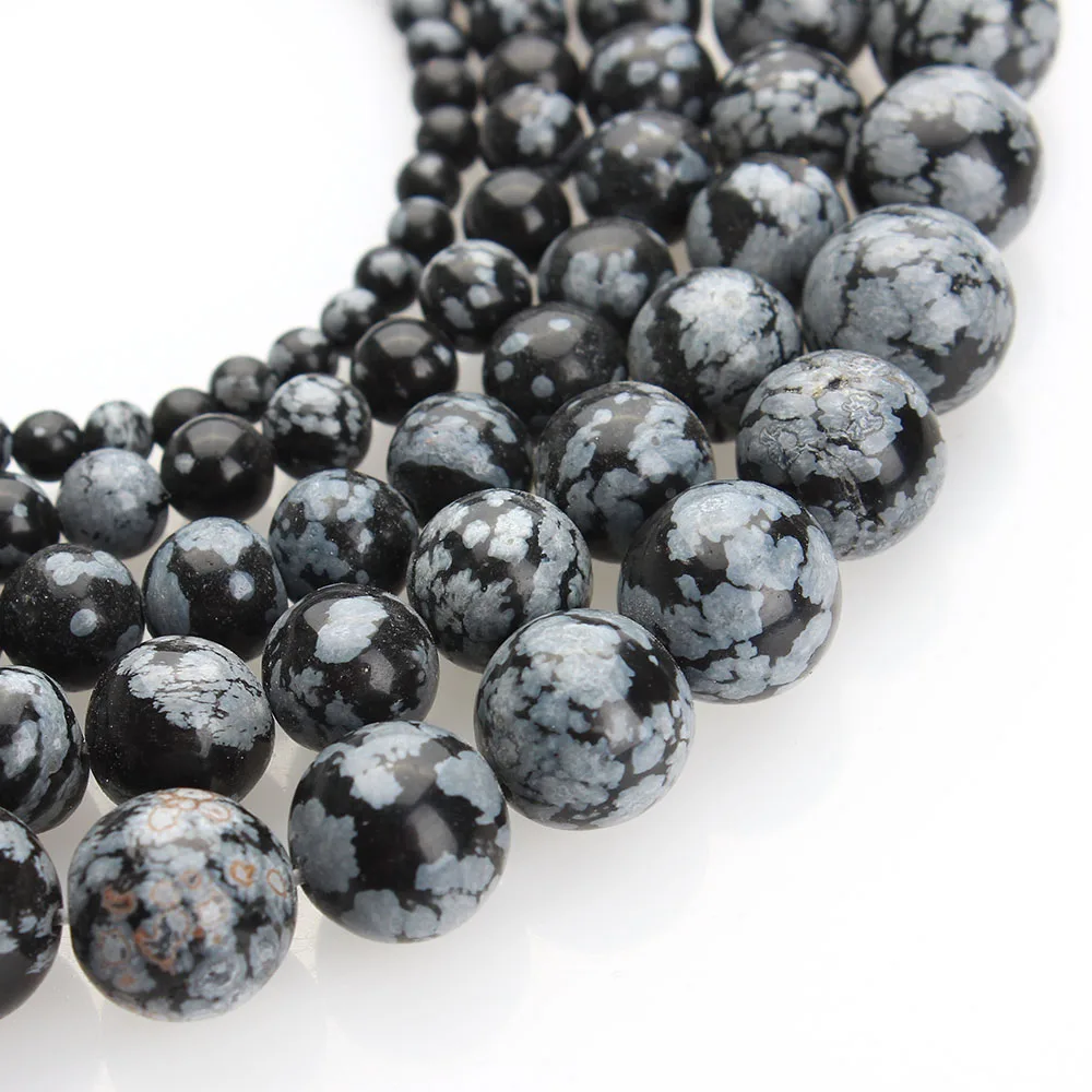 Snowflake Obsidian Beads Round Selectable Size 4 6 8 10mm Natural Stone Bead For Jewelry Making Diy Bracelet F2936 | Украшения и