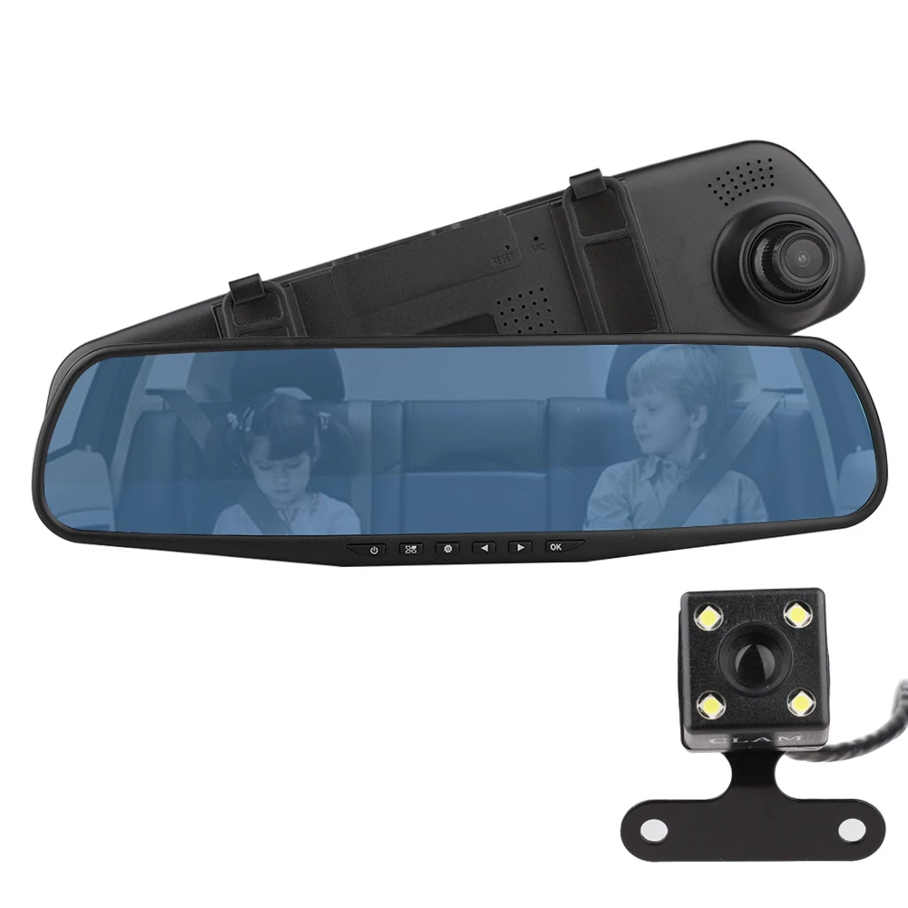 1080 P Full HD 4,3 ''lcd для транспорта, с двумя объективами приборной панели камеры автомобиля dvr видео рекордер автомобиля зеркало заднего вида камеры