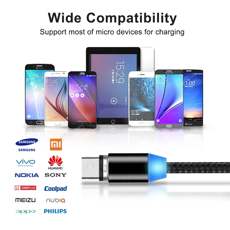 Магнитный зарядный кабель NOHON Micro USB для Samsung Galaxy S7 S6 Huawei Xiaomi Sony Android нейлоновый