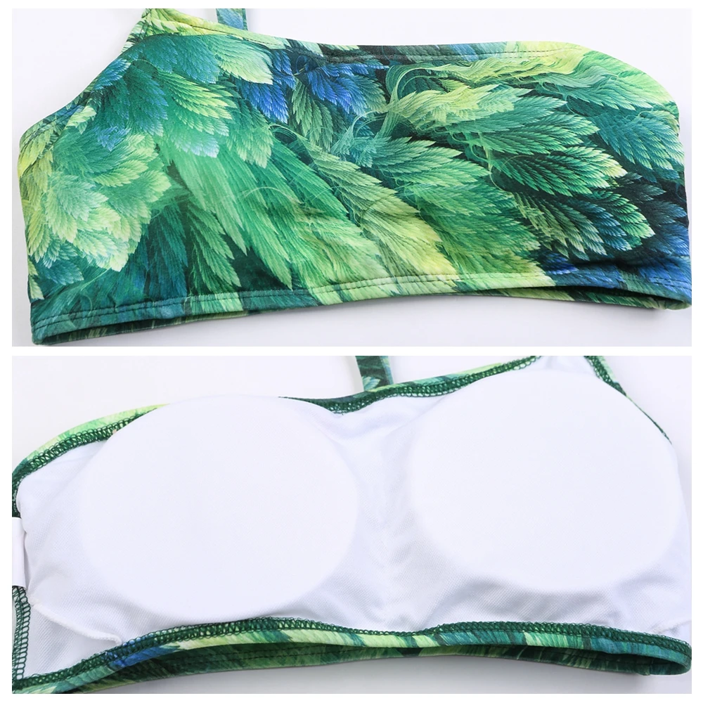 Купальные костюмы Бикини со съемным наполнителем пляжная одежда на одно плечо