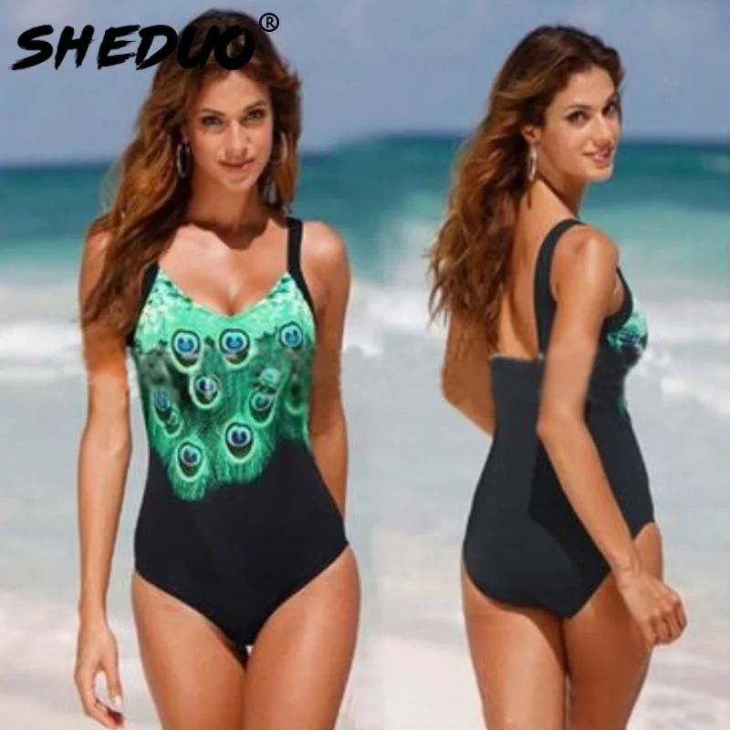 Maillot De Bain Femme размера плюс купальники с принтом Павлин для девочек-Монокини