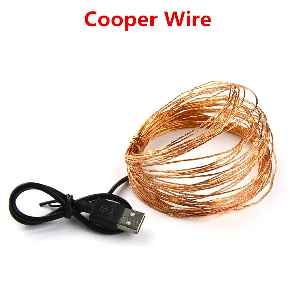 USB Cooper Wire Светодиодный светильник 10M5M2M 3AA с питанием от батареек USB медный провод Рождественский уличный Сказочный светодиодный светильник для рождественской гирлянды вечерние и свадебные - Испускаемый цвет: USB Cooper Wire