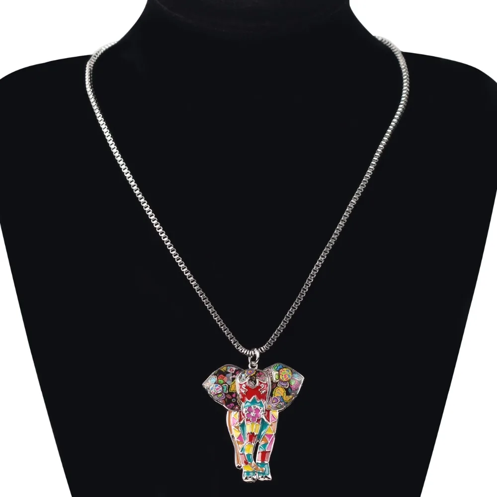 Bonsny Statement Maxi Alloy Enamel Jungel Elephant Choker Necklace Chain Pendant Collar 2017 Fashion New Enamel Jewelry Women images - 6