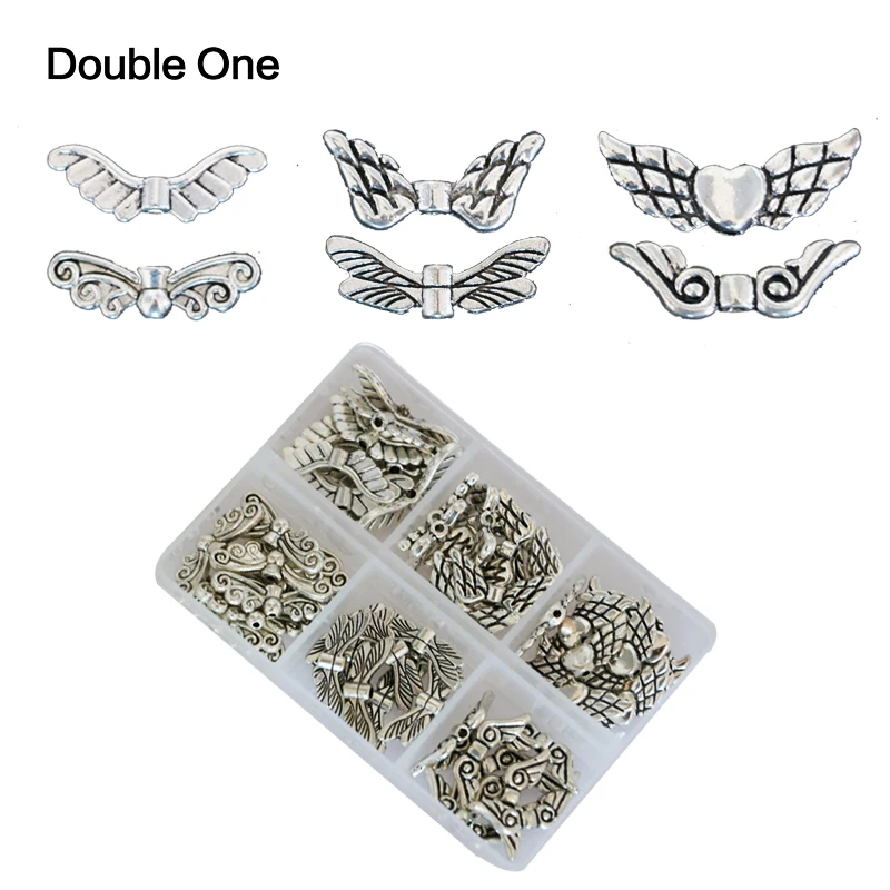 60 шт. подвеска Крыло ангела кулон с контейнера коробки тибетский посеребренные