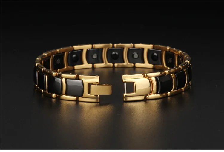 TrustyLan Golden Stainless Steel Handmade Jewelry Classic Link Magnetic Bracelet Men Health Friendship Mens Ceramic Bracelets