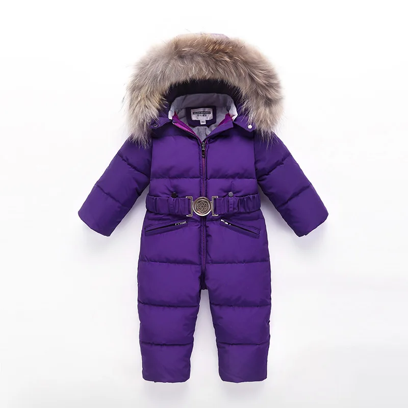 Purple Детский комбинезон; коллекция года; детские зимние комбинезоны для мальчиков и девочек; утепленные пуховые комбинезоны; Детский комбинезон; комбинезоны с натуральным мехом - Color: Purple