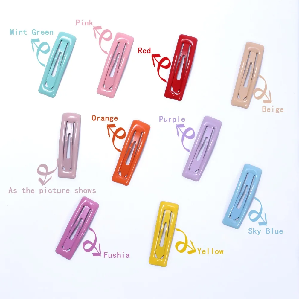 10pcs Baby Snap Hair Clips Children Colorful Women Metal Barrettes Rectangle Hairpin Accessories for Girls Hairgrips 5cm |