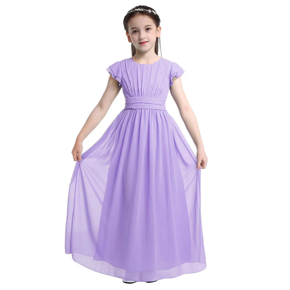 Lavender IEFiEL/платье с цветочным узором для девочек; Детские шифоновые Свадебные торжественные летние вечерние бальные платья принцессы с фатиновой юбкой; детская одежда для подростков - Цвет: Lavender