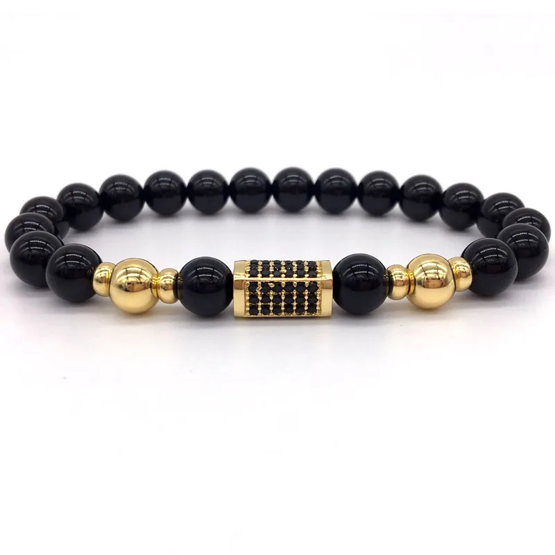 NAIQUBE 2017 New Brand Luxury Men Bracelet Pave CZ Column Charm With Natural Stone Bead For Jewelry Gift|charm bracelet|bracelet withbracelet fashion