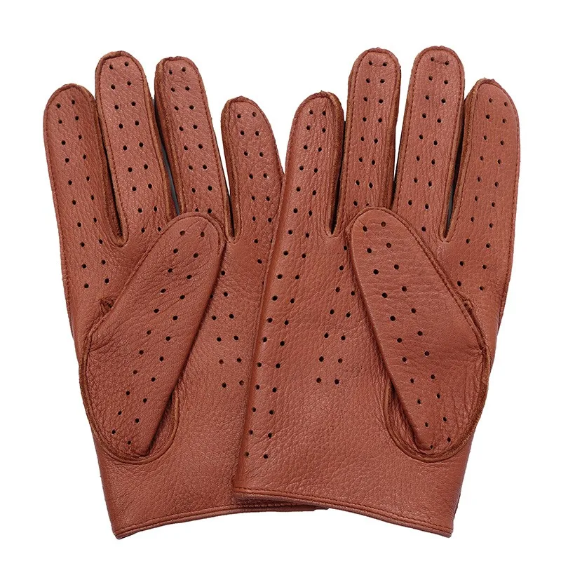 Brand High Quality Men's 2021 New Deerskin Gloves Four Seasons Fashion Vintage Driving Genuine Leather Moto Riding Men | Аксессуары