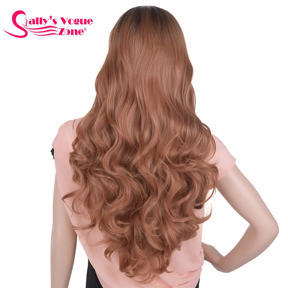 T1B/бордовый Sallyhair термостойкие 24 дюймов длинные волнистые косплей синтетические парики 280 г Омбре черный серый фиолетовый парик без кружева для женщин - Цвет: T1B/бордовый