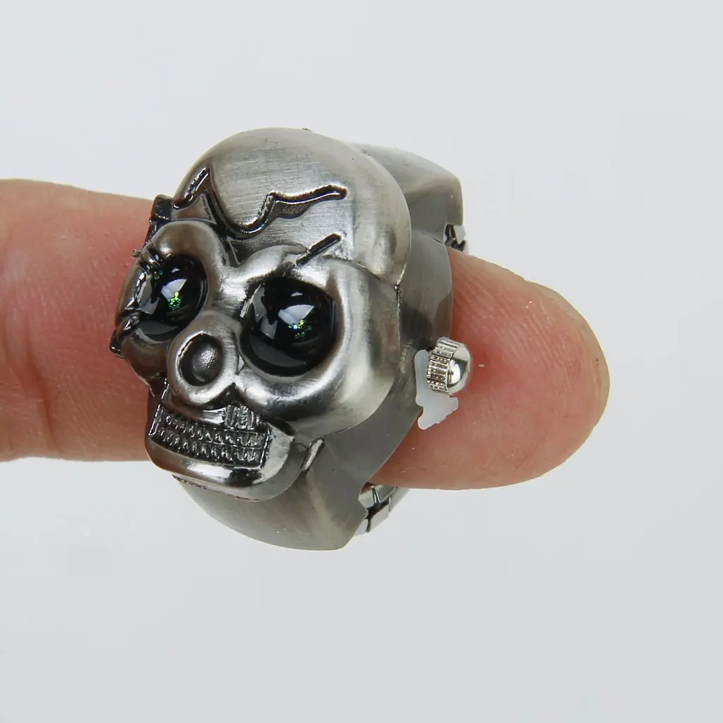YCYS-Bronze Flip-Up Skull Cover Finger Ring Watch Stretchy Watchband | Наручные часы