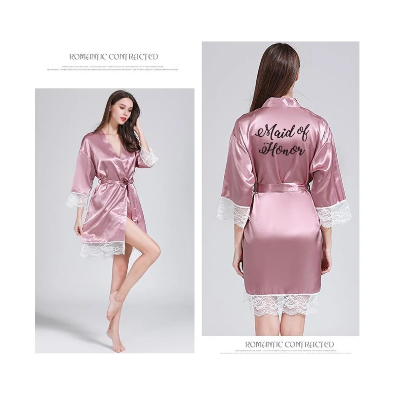 Blush Maid of Honor Кружевное Сексуальное Женское ночное белье плюс размер свадебное кимоно атласное шелковое женское халаты подружек невесты персонализированное имя - Цвет: Blush Maid of Honor