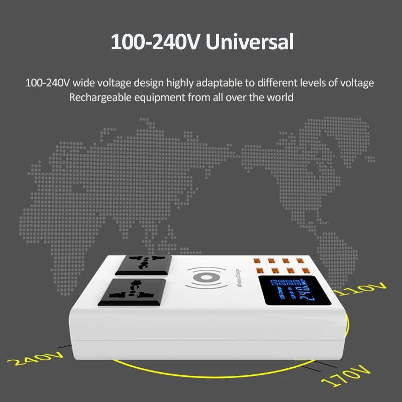 8 многопортовый USB зарядное устройство концентратор Qi Беспроводное зарядное устройство для телефона Беспроводная зарядная площадка Универсальный AC удлинитель USB разъем питания светодиодный