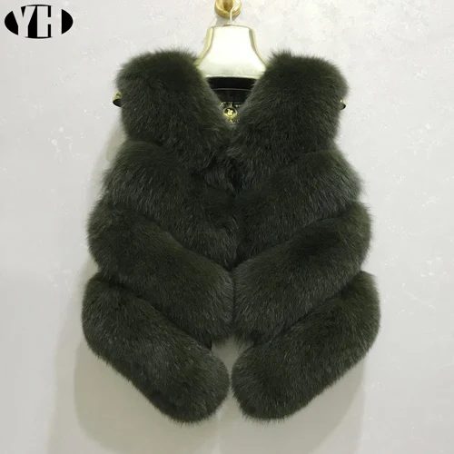 dark green Женский жилет из натурального Лисьего меха, зимний Повседневный натуральный жилет на лисьем меху, элегантный женский модный жилет из натурального меха - Цвет: dark green