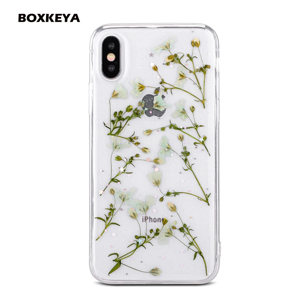 Clear Flower Cases For iPhone X Fashion Real Dried Lovley Floral Back Cover 8 Plus 6 7 Fundas |