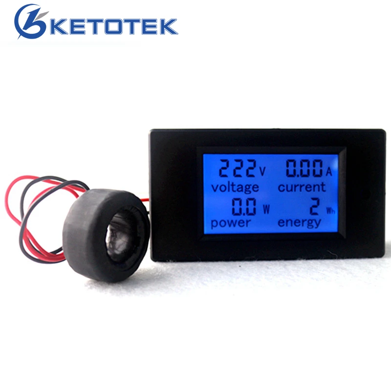 AC 80-260V 100A 4 in 1 Digital LCD Volt Amp Watt Energy Meter AC Voltmeter Ammeter with Current Transformer