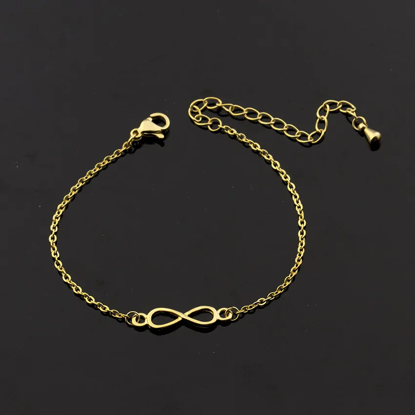 Розовое золото Цвет звено цепи 8 Бесконечность Браслеты из нержавеющей стали для