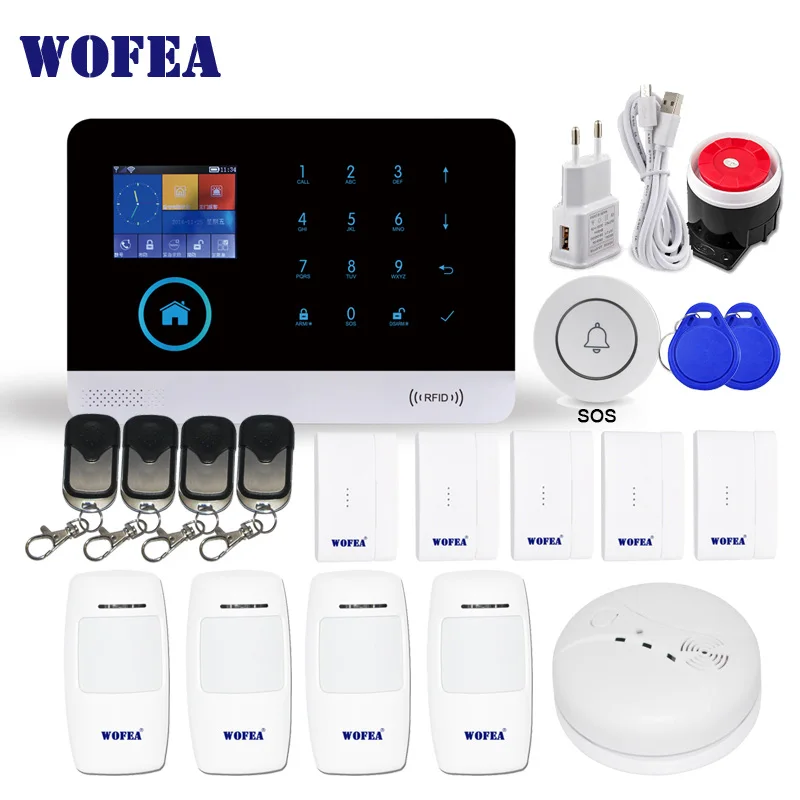 WOFEA Беспроводной Wi-Fi GSM сигнализация сенсор комплект SIM GSM домашняя RFID защита от взлома ЖК-дисплей сенсорный клавишный английский, русский, испанский - Цвет: Set 5
