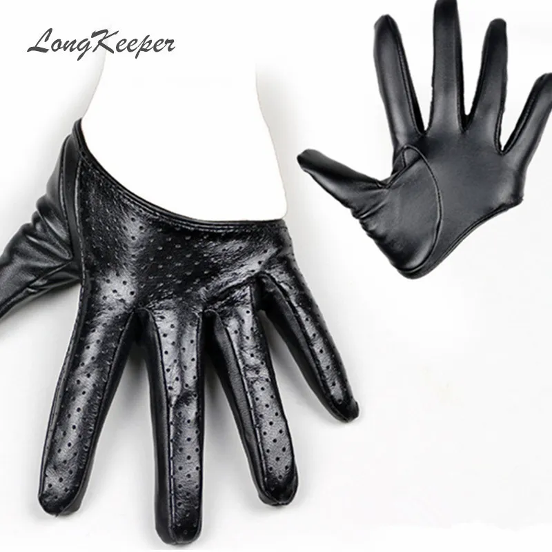 LongKeeper-guantes de cuero sintético para mujer, Manoplas de media palma, color negro, dorado y plateado, para fiesta, nuevo diseño, SXJ106