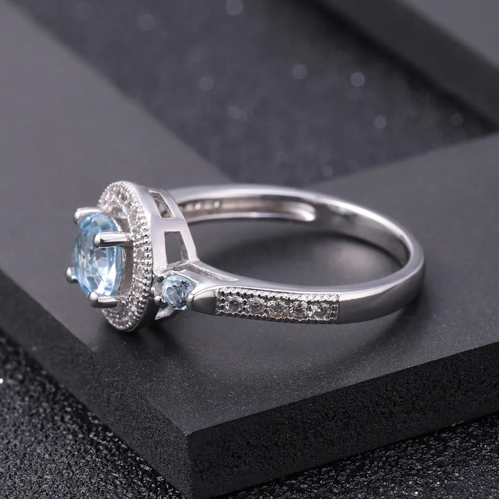 GEM'S BALLET 1.05Ct натуральный голубой топаз драгоценный камень кольцо 925 пробы серебро обручальные кольца для женщин хорошее ювелирное изделие
