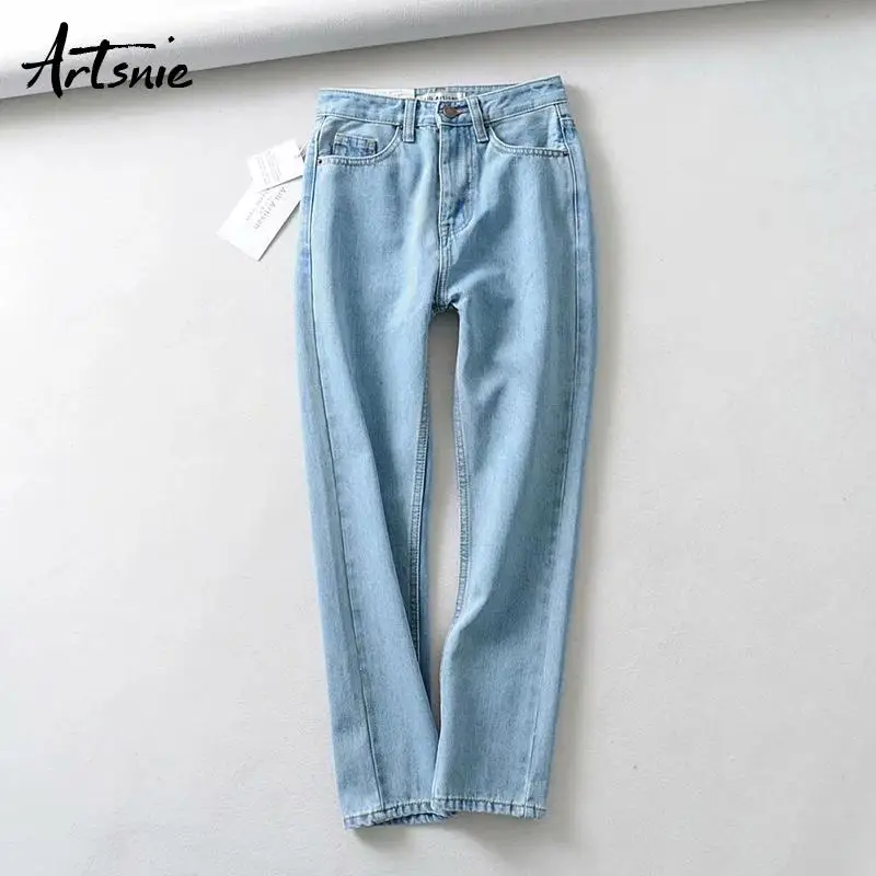Light Blue Artsnie/уличная одежда с высокой талией; синие джинсовые женские брюки; лето г.; повседневные брюки для девочек; Прямые Джинсы бойфренда; femme - Цвет: Light Blue